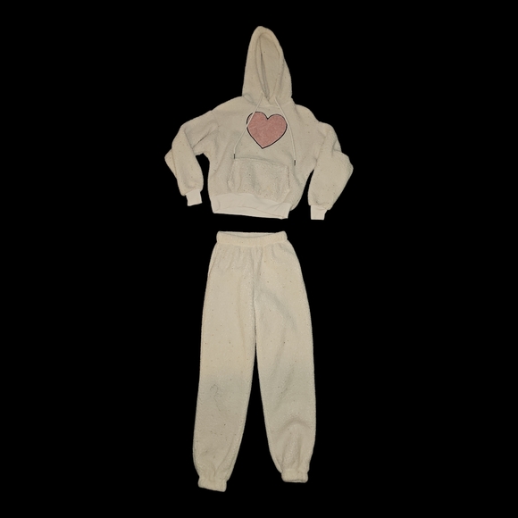 No Boundaries Pants - No Boundaries Cream Heart Sweatpants & Hoodie Set
